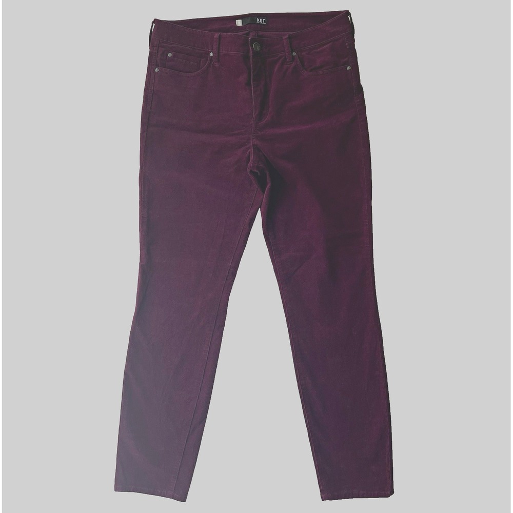 KUT from the Kloth Diana Fab Ab Skinny Corduroy Pants Size 14 Burgundy Wine